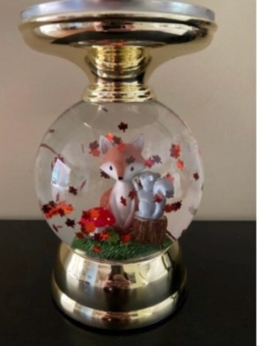 Bath & Body Works Fox Squirrel Fall Water Globe 3-Wick Candle Holder